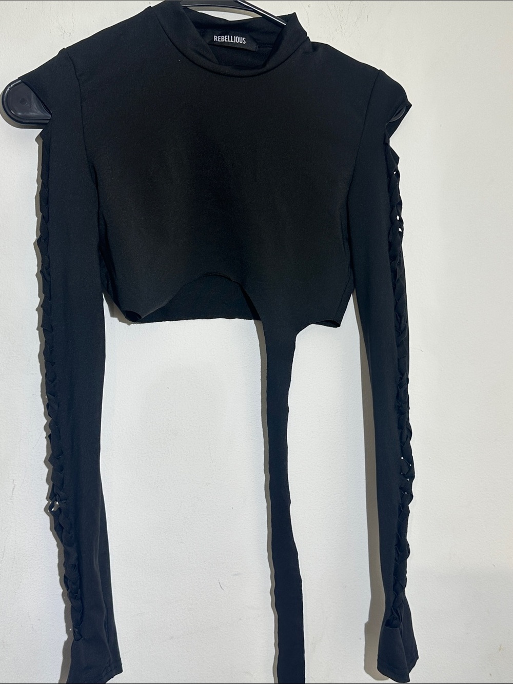 Black Long-Sleeve Lace-Up Crop Top